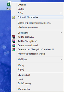 okno z listą z oznaczeniem edit with notepad ++