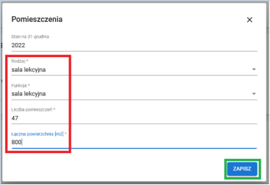 widok formularza modyfikacji pomieszczenia