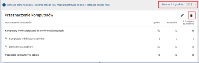 okno komputery przeznaczenie komputerów z zaznaczoną możliwością usunięcia wybranych danych