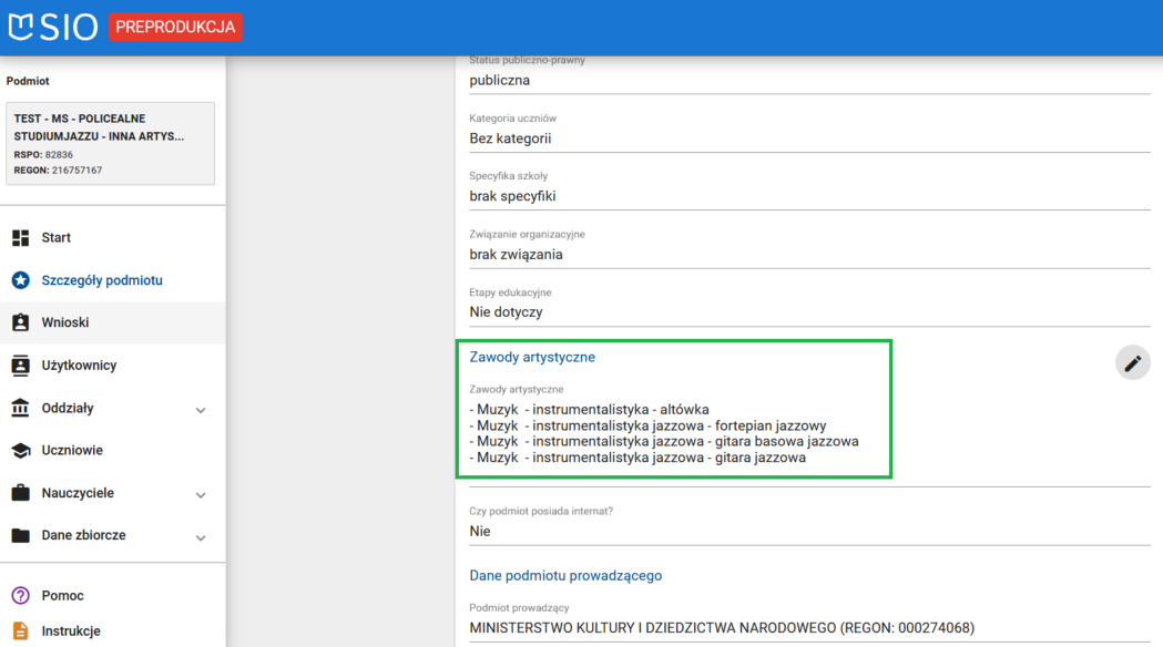 okno z widokiem na listę zawodów artystycznym po usunięciu 