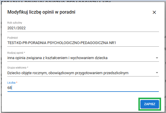okno po wprowadzeniu danych inne opinie