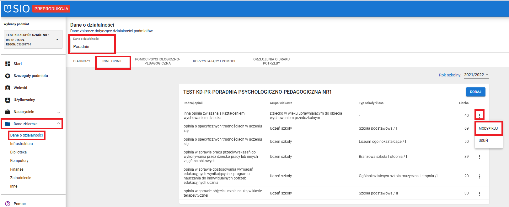 okno inne opinie z zaznaczonym przyciskiem modyfikuj