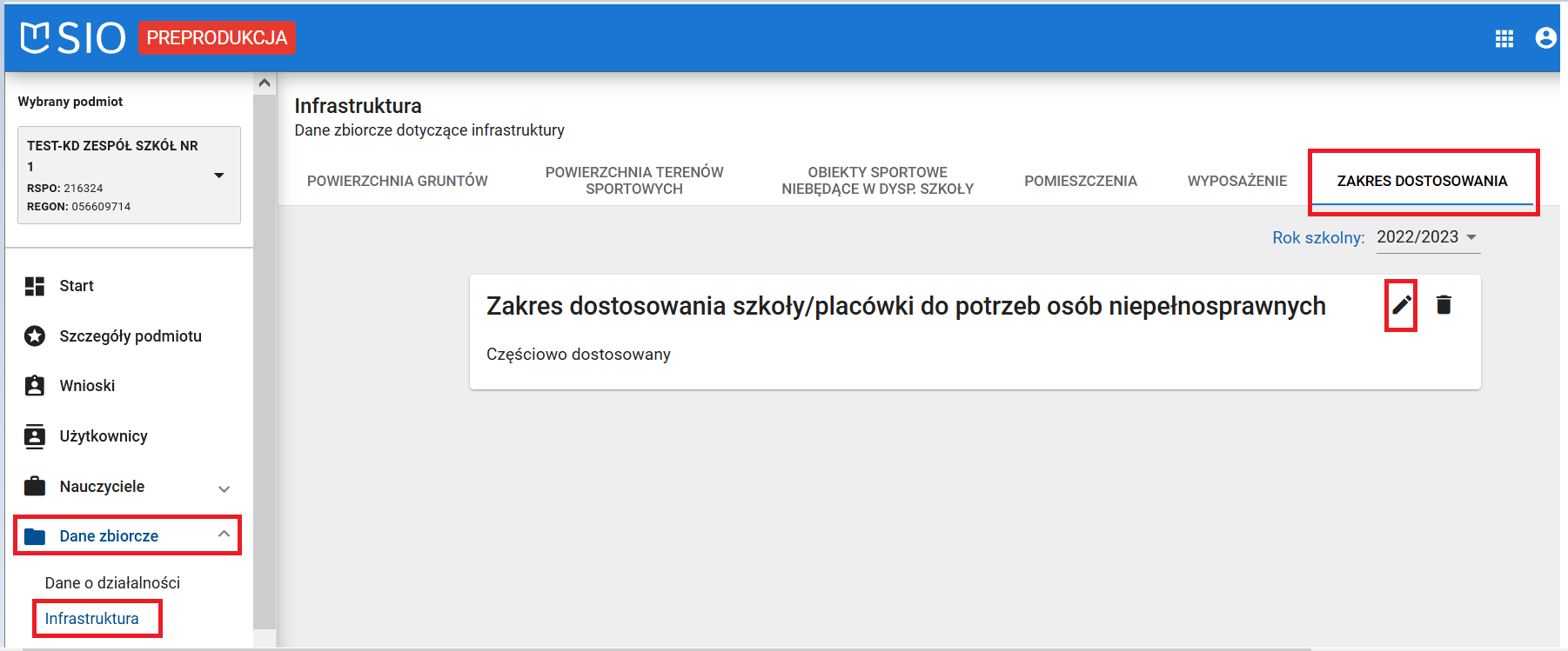 widok okna dane zbiorcze inne zakładka zakres dostosowania z zaznaczoną możliwością modyfikacji