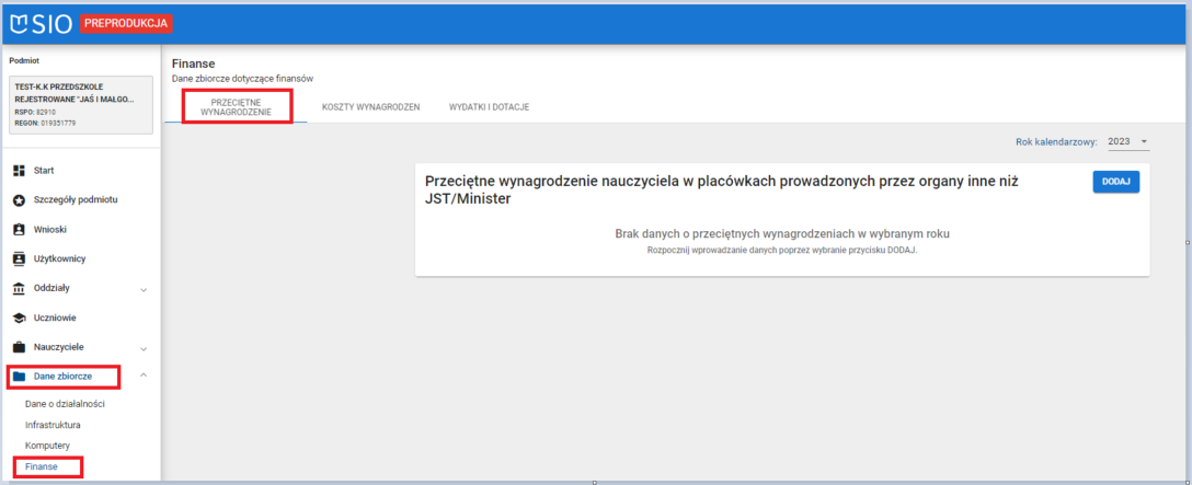 okno dane zbiorcze finanse zakładka przeciętne wynagrodzenie
