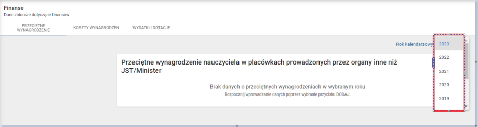zakładka przeciętne wynagrodzenie z możliwością wyboru roku