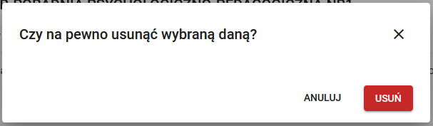 okno do potwierdzenia usunięcia wybranych danych