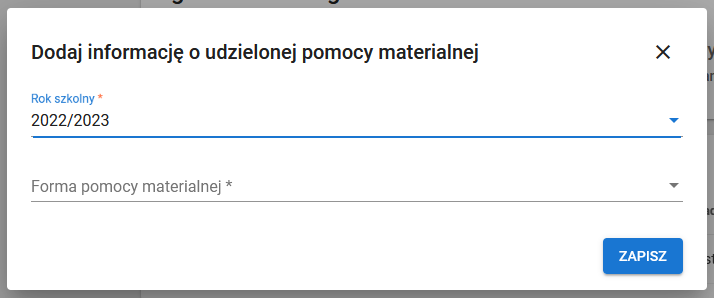 Widok okna z polami do wypełnienia