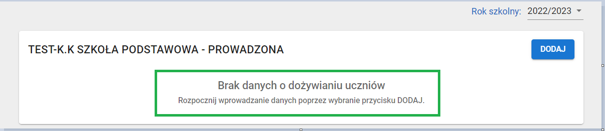 okno dożywianie uczniów z widokiem po usunięciu danych 