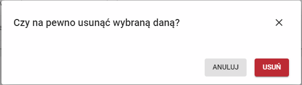 okno do potwierdzenia usunięcia wybranych danych
