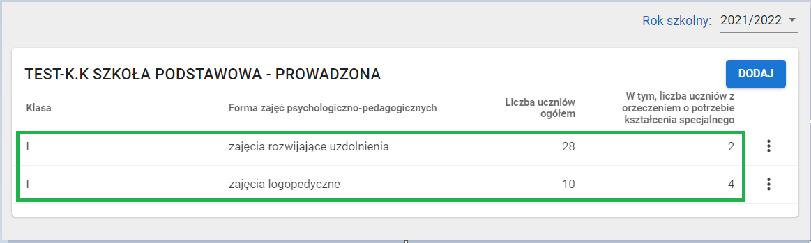 okno zakładka pomoc psychologiczno-pedagogiczna po usunięciu wybranych danych