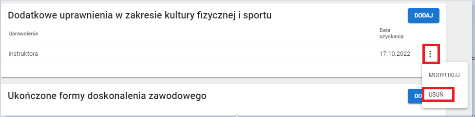 okno widokiem na możliwość usunięcia dodatkowych uprawnień