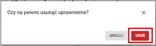 okno z komunikatem potwierdzającym chęć usunięcia