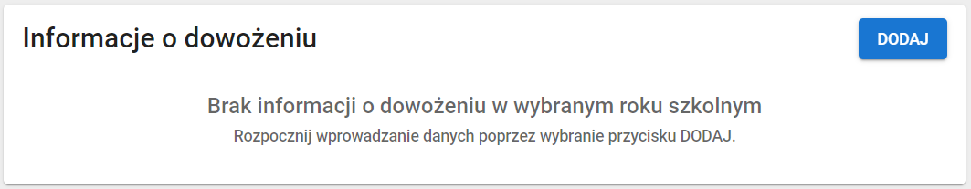 Widok po usunieciu wpisu informacji o dowożeniu w danych dziedzinowych ucznia