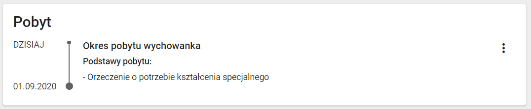 Widok zakładki pobyt po modyfikacji okresu pobytu wychowanka