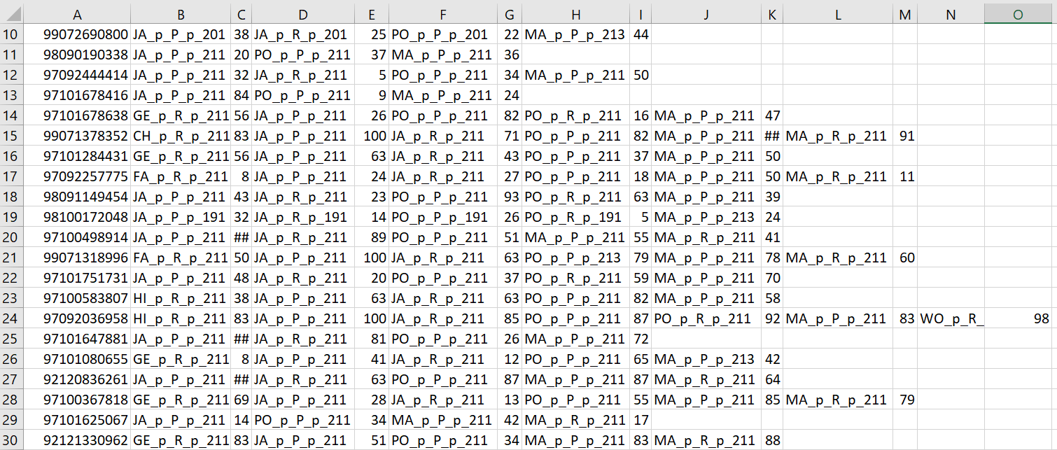 okno z widokiem na dane w programie Excel