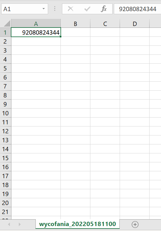 okno z widokiem na dane w programie Excel