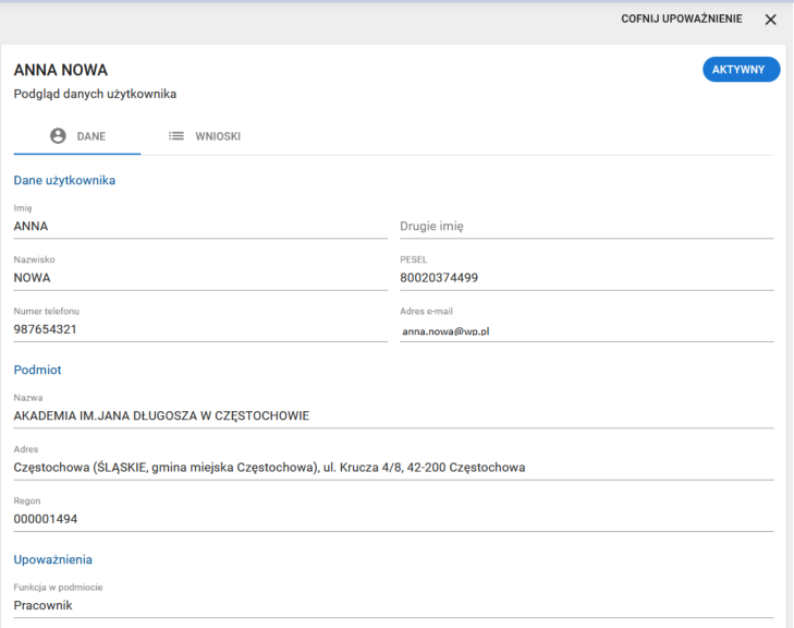 szczegóły upoważnienia