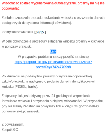 wiadomość z aktywny linkiem