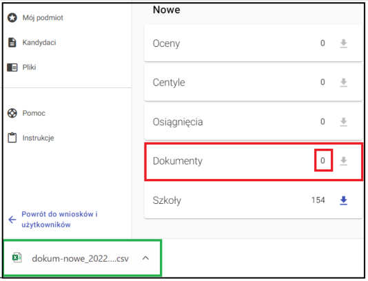 okno z widokiem na pobrany plik Exel