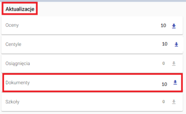 okno z widokiem na sekcję Aktualizacje zawiera tylko numery dokumentów kandydatów, którzy zostali zarejestrowani przez daną uczelnię, a które uległy zmianie od ostatniego pobrania danych.