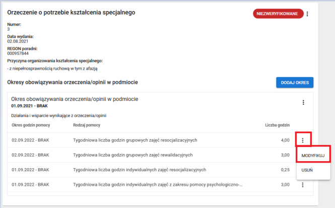 formularz modyfikacji godzin pomocy