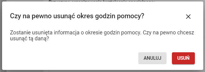 potwierdzenie usunięcia godzin pomocy