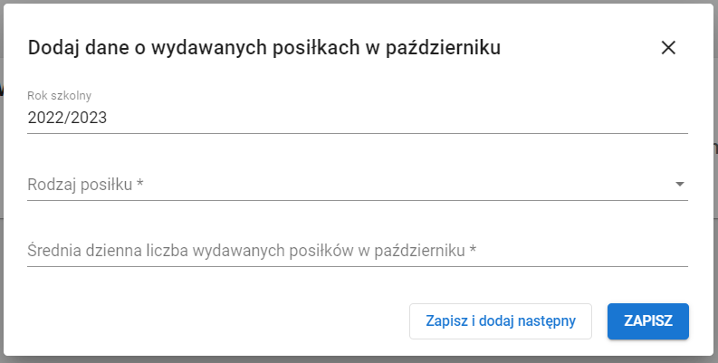 formularz dodaj dane o wydawanych posiłkach w październiku