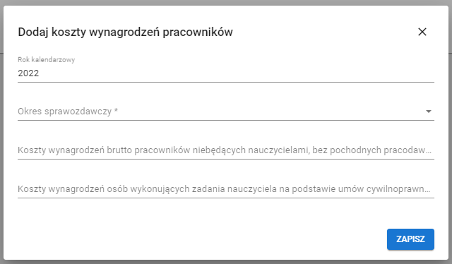 formularz dodaj koszty wynagrodzeń pracowników