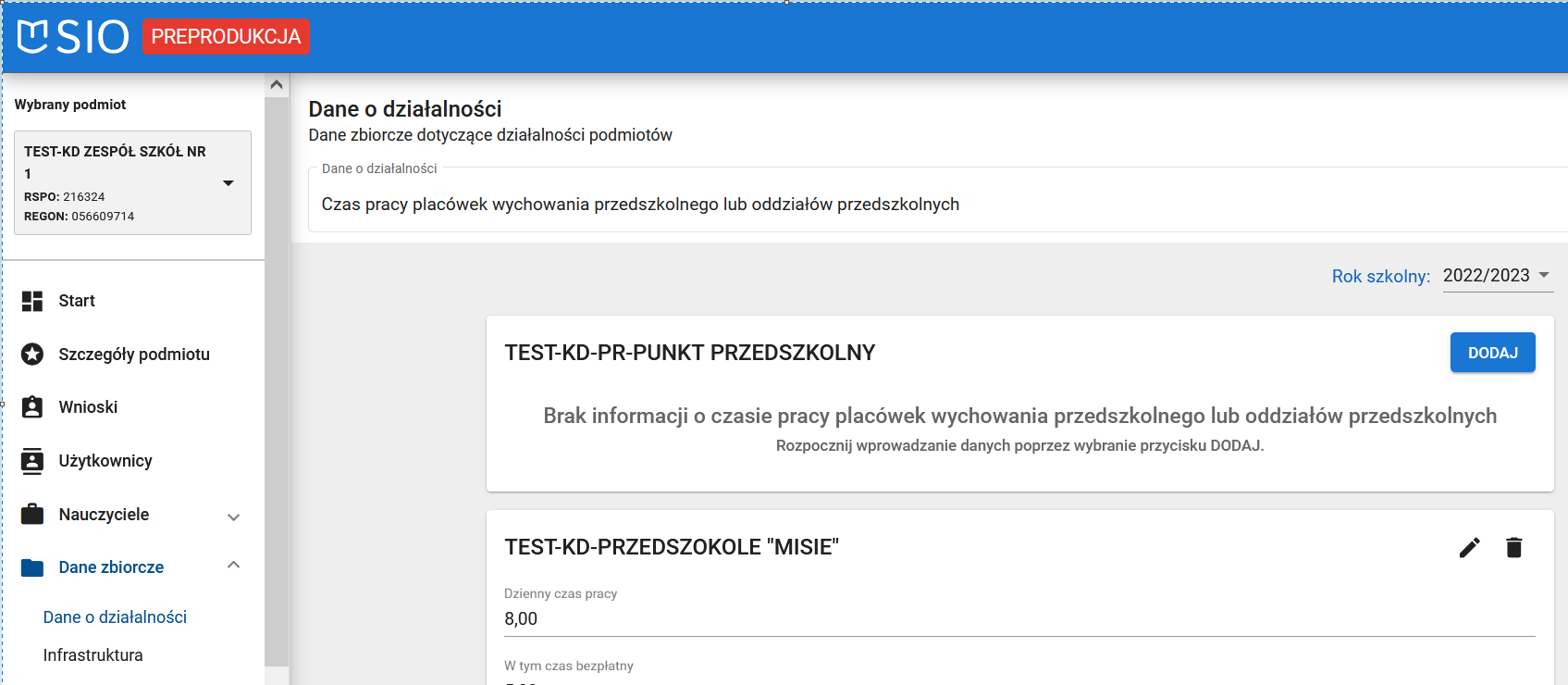 Obraz zawierający okno czas pracy placówek wychowania przedszkolnego lub oddziałów przedszkolnych po modyfikacji danych generowany automatycznie