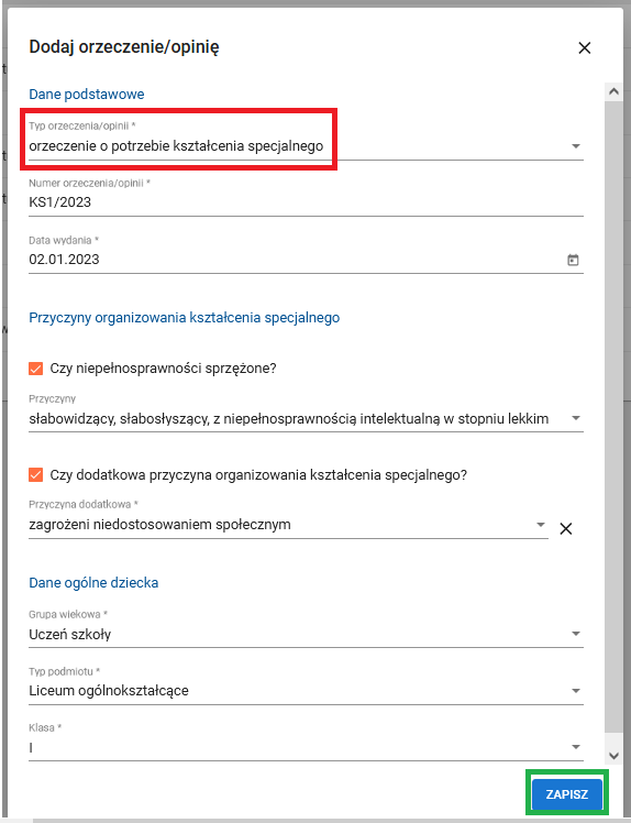 Obraz zawierający szczegóły rejestracji wydawanego orzeczenia