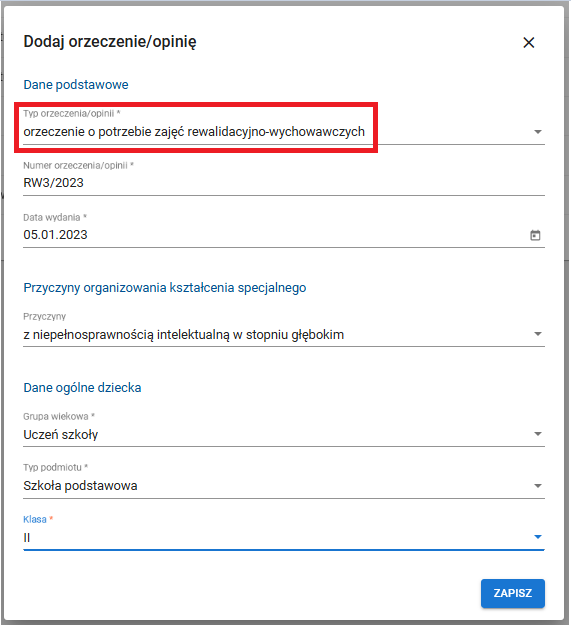 Obraz zawierający szczegóły rejestracji wydawanego orzeczenia