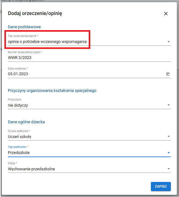 Obraz zawierający szczegóły rejestracji wydawanej opinii