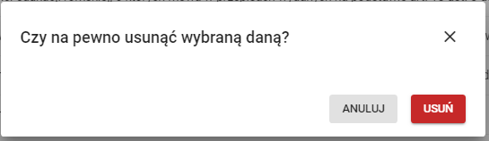 okno potwierdzające usunięcie danej