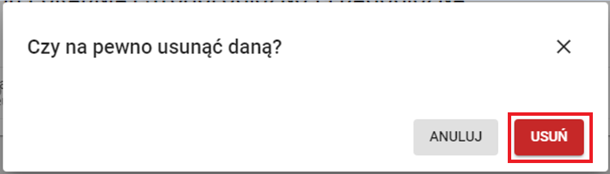 okno z możliwością potwierdzenia usunięcia