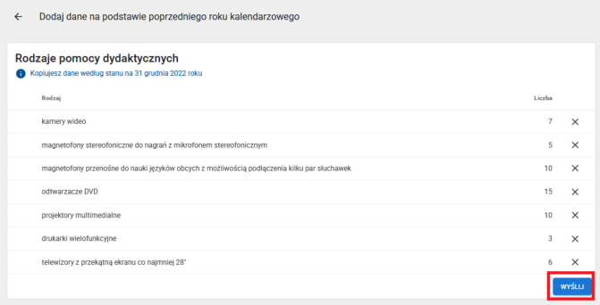 okno z widokiem na kopiowanie rodzajów pomocy dydaktycznych