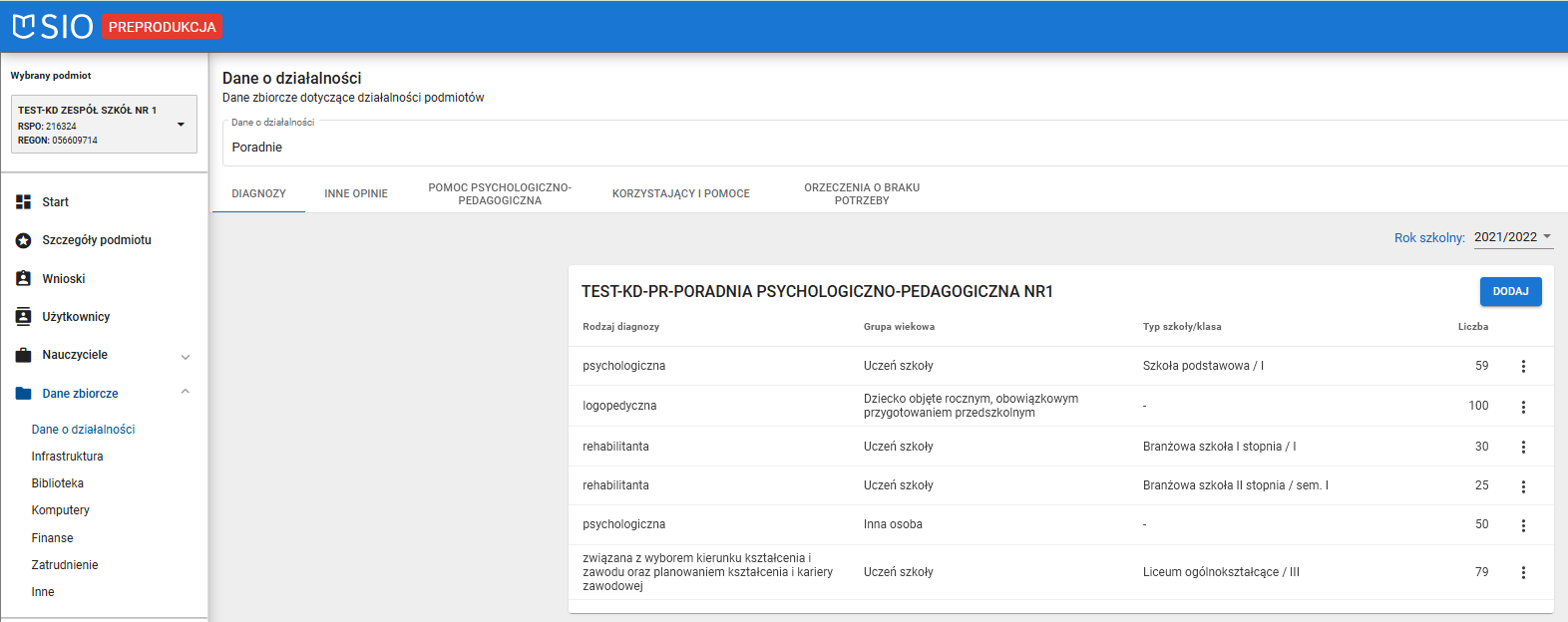 Okno z widokiem na usuniętą diagnozę z listy diagnoz