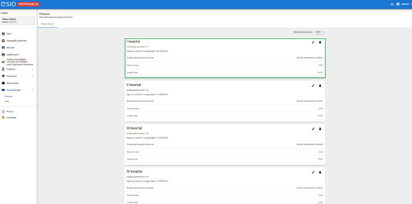 okno z widokiem na zakładkę pracownicy z danymi po modyfikacji