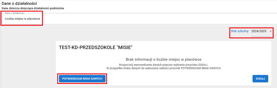 okno z zaznaczoną opcją potwierdzam brak danych