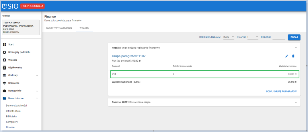 okno zakładka wydatki z danymi po modyfikacji