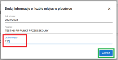 widok formularza dodaj informacje o liczbie miejsc w placówce
