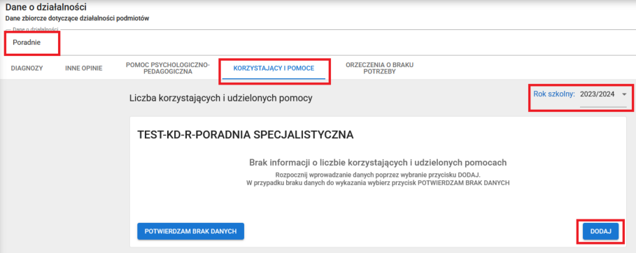widok na formularz korzystający i pomoce z oznaczoną opcją Dodaj