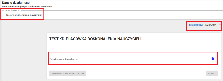 widok na zapis potwierdzono brak danych