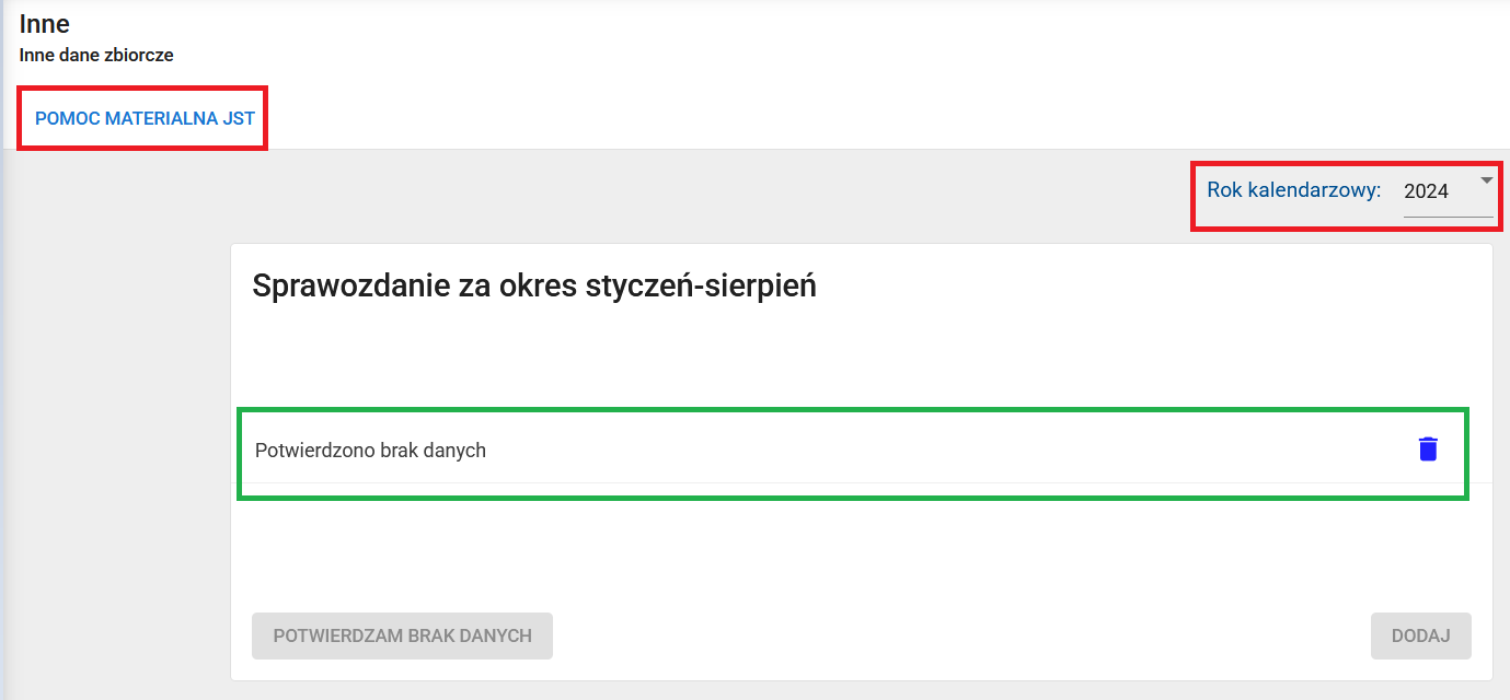 widok na zapis potwierdzono brak danych