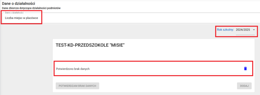 widok na zapis potwierdzono brak danych