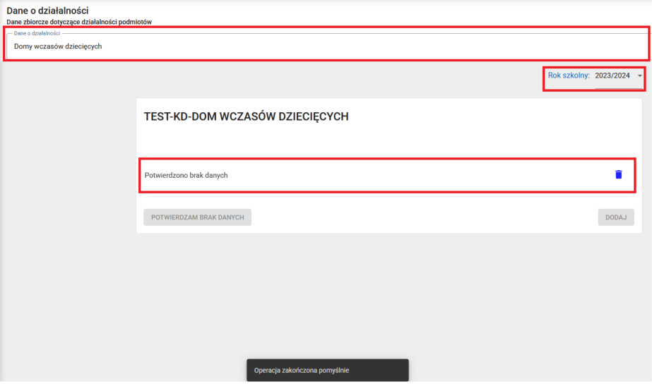 widok na zapis potwierdzono brak danych