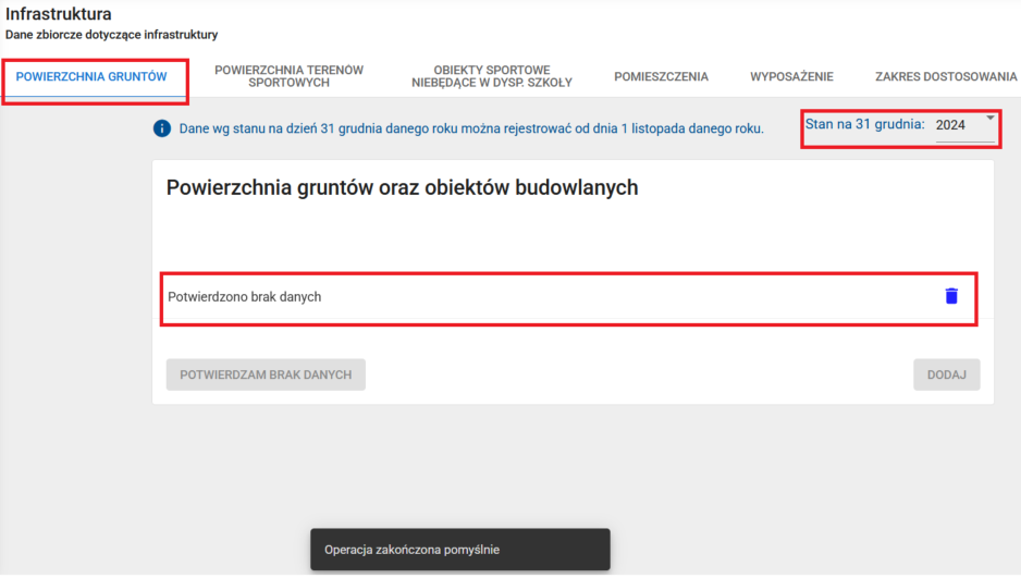widok na zapis potwierdzono brak danych