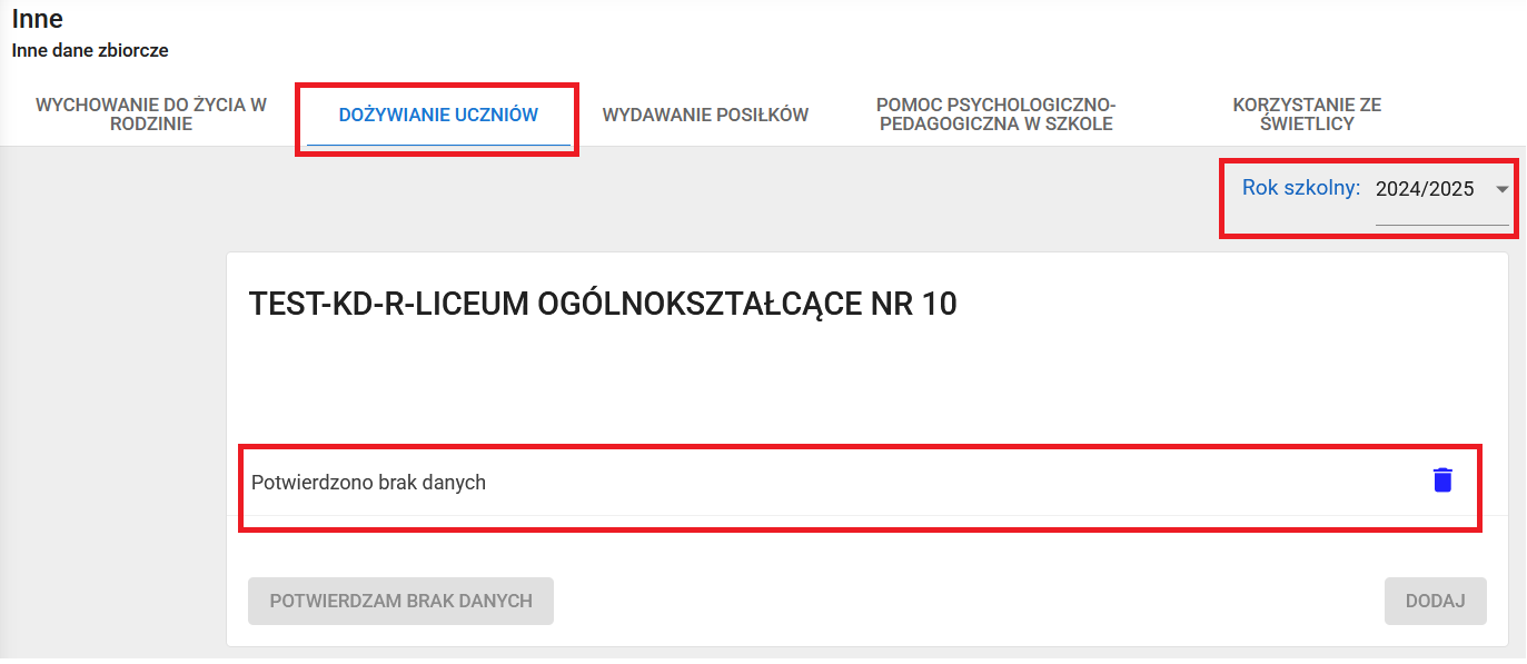 widok na zapis potwierdzono brak danych