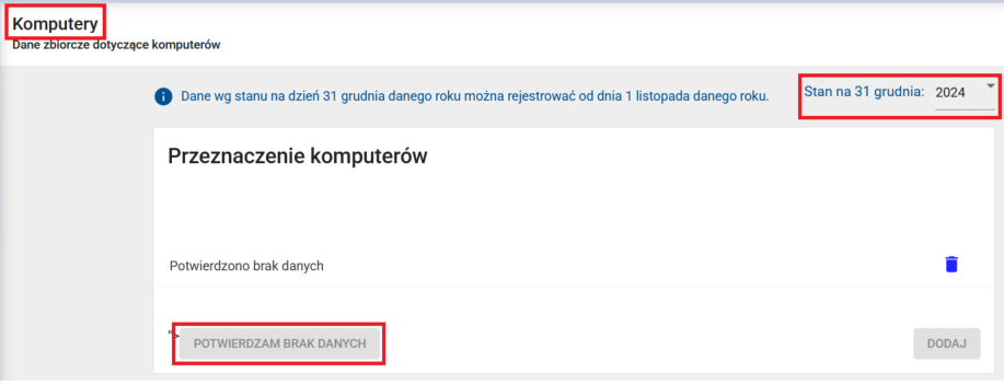 widok na zapis potwierdzono brak danych