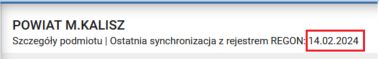 data ostatniej aktualizacji z rejestrem REGON
