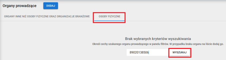 Okno wyszukiwania osoby fizycznej